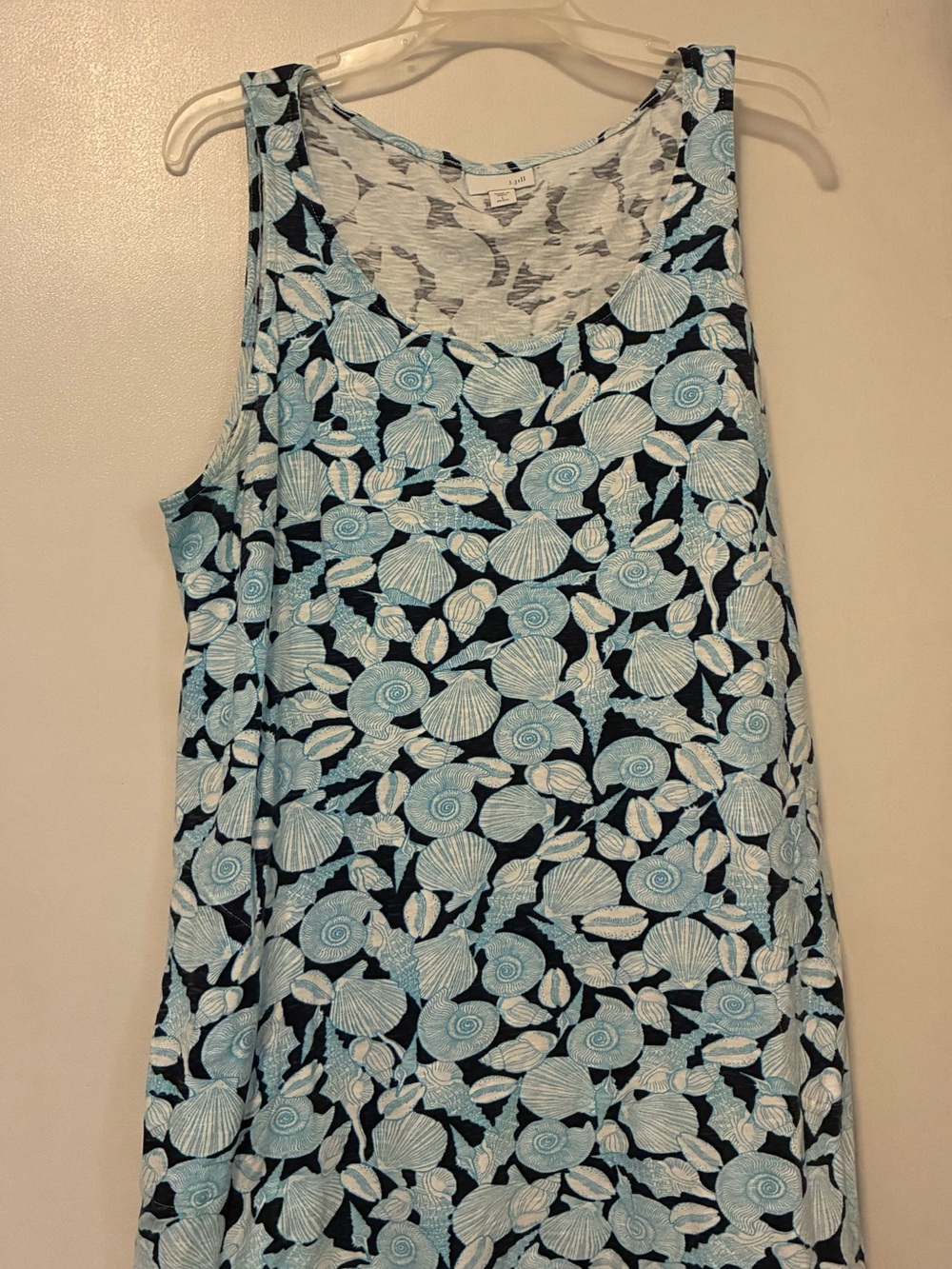 J. Jill Navy Tank Dress with Light Blue Seashell Print